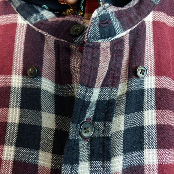 Furst of A Kind Shirt L/XL Plaid Flannel Dragon Satin Sleeves Mixed Media Button - Picture 6 of 15